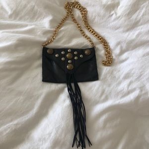 JJ Winters black fringe leather crossbody purse